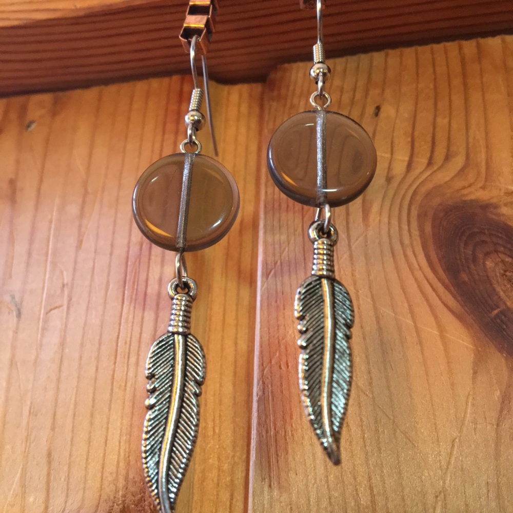 Handmade Smoky Glass & Feather Earrings - Picture 7 of 8